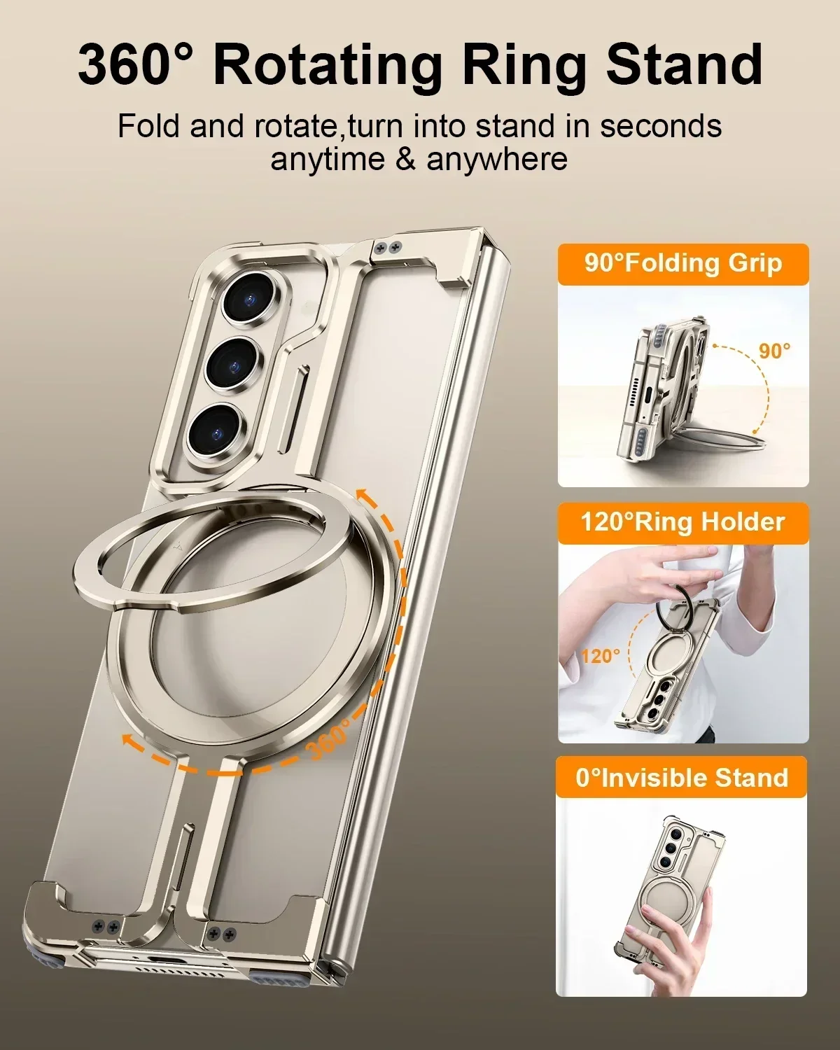 Eary for Samsung Galaxy Z Fold 6 5 Case with Magnetic Stand Magsafe Protective Cover Metals Frameless Bumper Wireless Charging