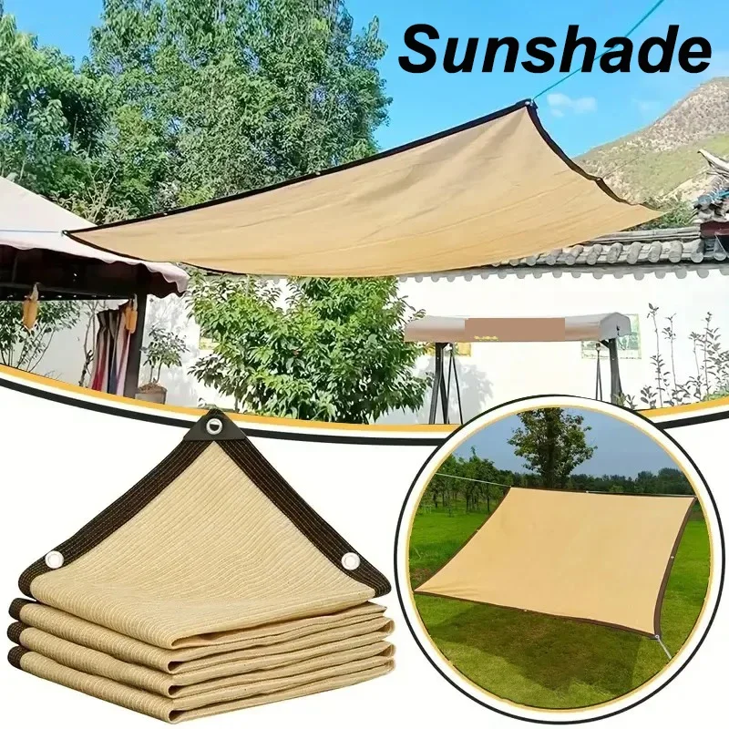 Beige Sunshade Net Wrap-around Perforated Sunshade Cloth Thickened Heat Insulation Net Summer Outdoor Shade Sun Screen
