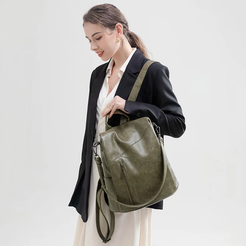Backpack Portable Crossbody New Fashionable Multi-functional Stitching Cowhide Backpack Soft, lightweight, and large capacity