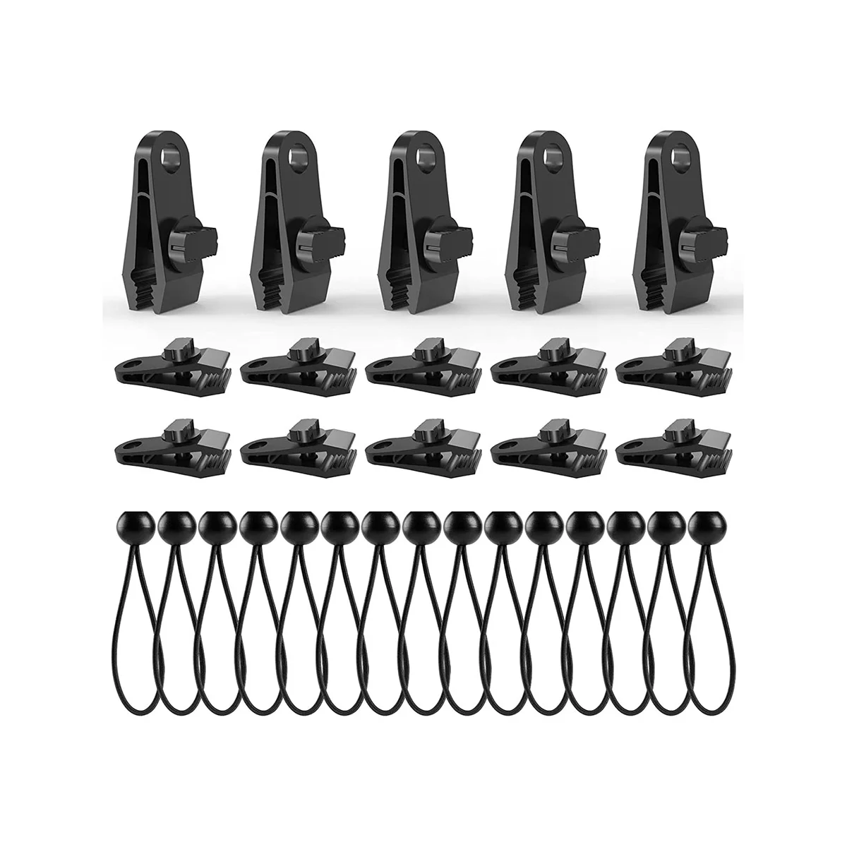 

Tarp Clips with Bungee Balls 30 PCS,Tarp Clips Clamp Heavy Duty Lock Grip for Tarp,Pool Cover,RV Awning Cover