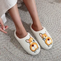 Corgi Pet Pattern Embroidered Plush Home Thick-Soled Comfortable Woolen Cotton Slippers Cute Warm Non-Slip Indoor Slippers Pet Mom Gift Dog Lovers Men and Women Can Wear 2