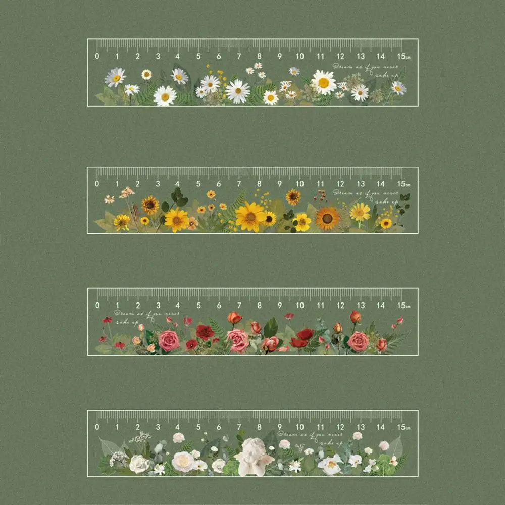 Ruler Set Plastic Ruler 1Pc Tulip Daisy Rose Straight Transparent Flower Bookmark Student Math Drawing Multifunction DIY Tool