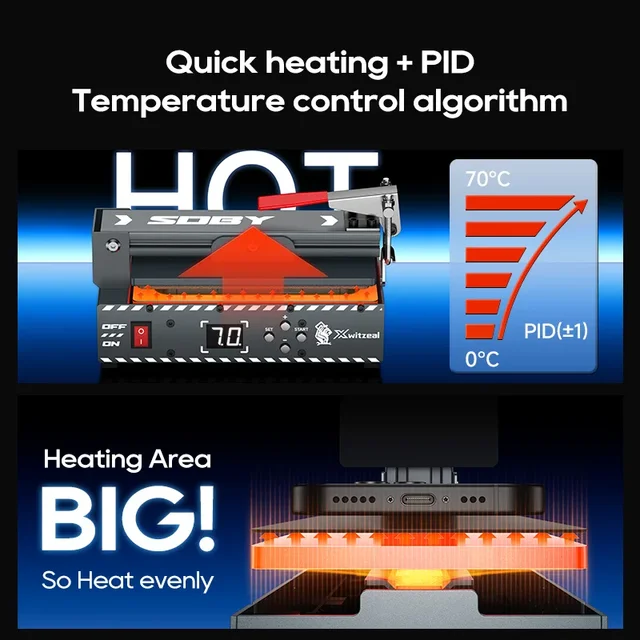 مكبس حراري Xwitzeal SDBY – تحكم PID لتثبيت الشاشات والغراء 1
