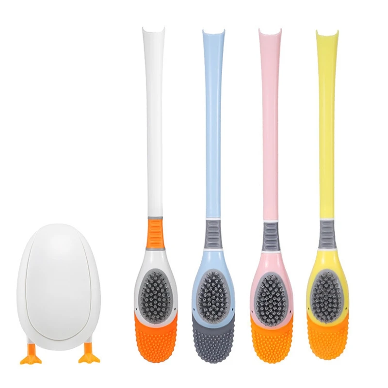 for Creative Duck Toilet Bowl Brush Long-handled Toilet Cleaning Brush & Base TPR Soft Bristles Toilet Brush Durab