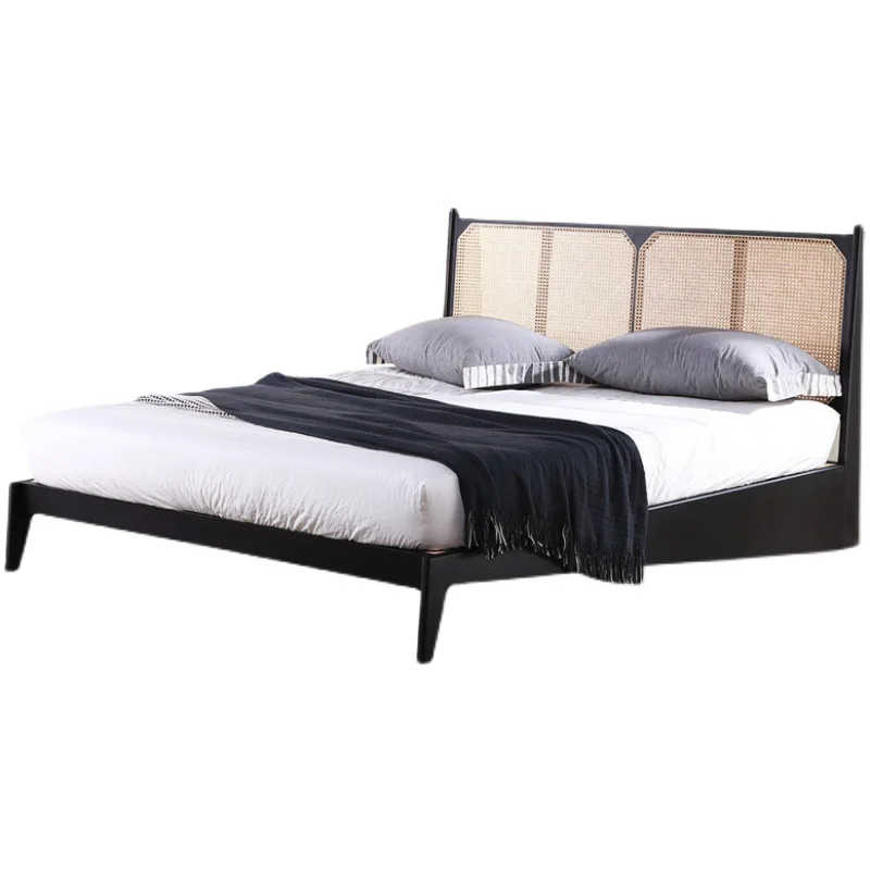 

Vine bed Japanese solid wood bed real rattan ash master bedroom Nordic double bed retro furniture