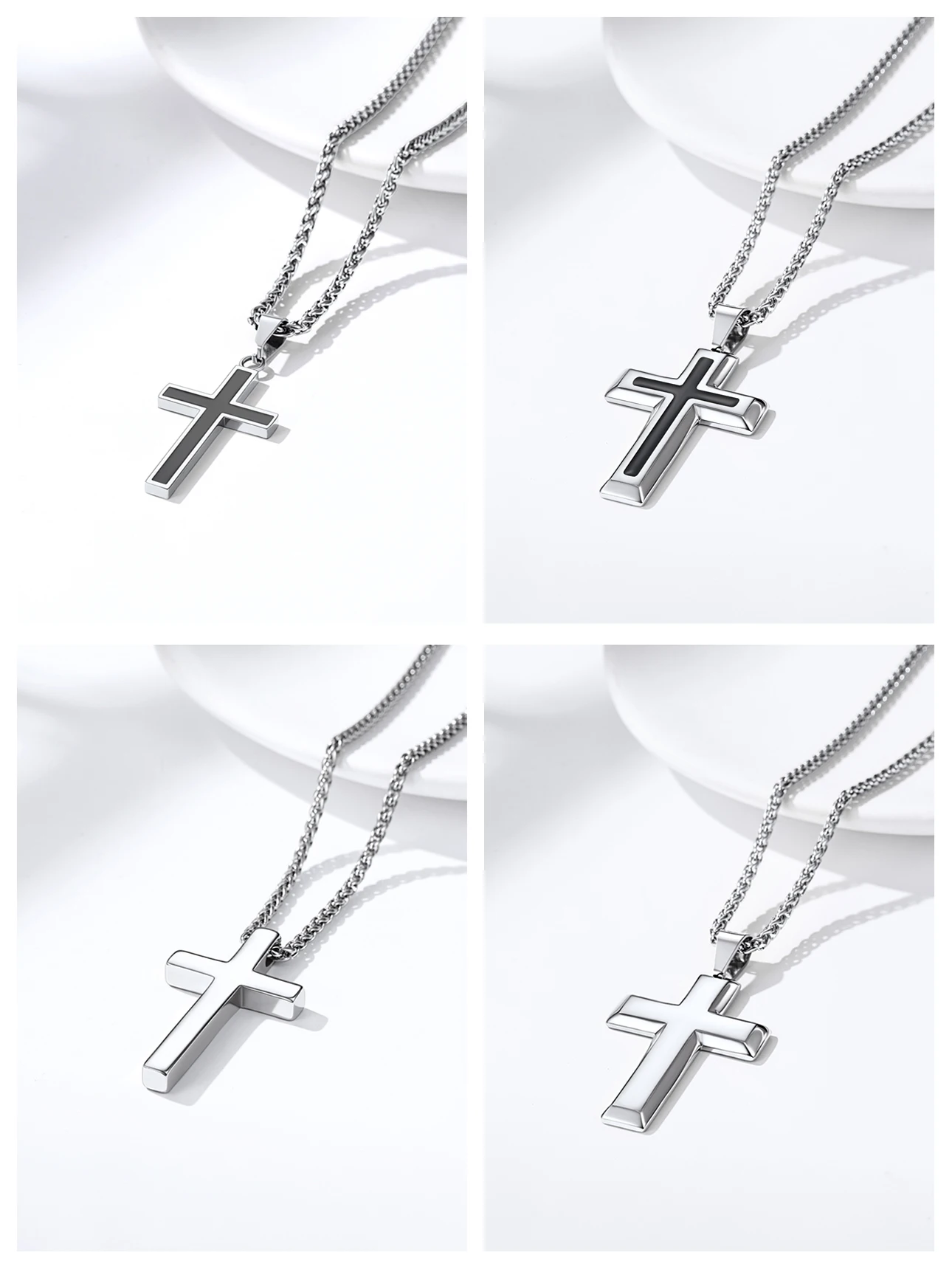 U7 Stainless Steel Cross Pendant Necklace for Men Woman Silver Gold Black Color Simple Religious Jewelry Gifts 22 Inches Chain