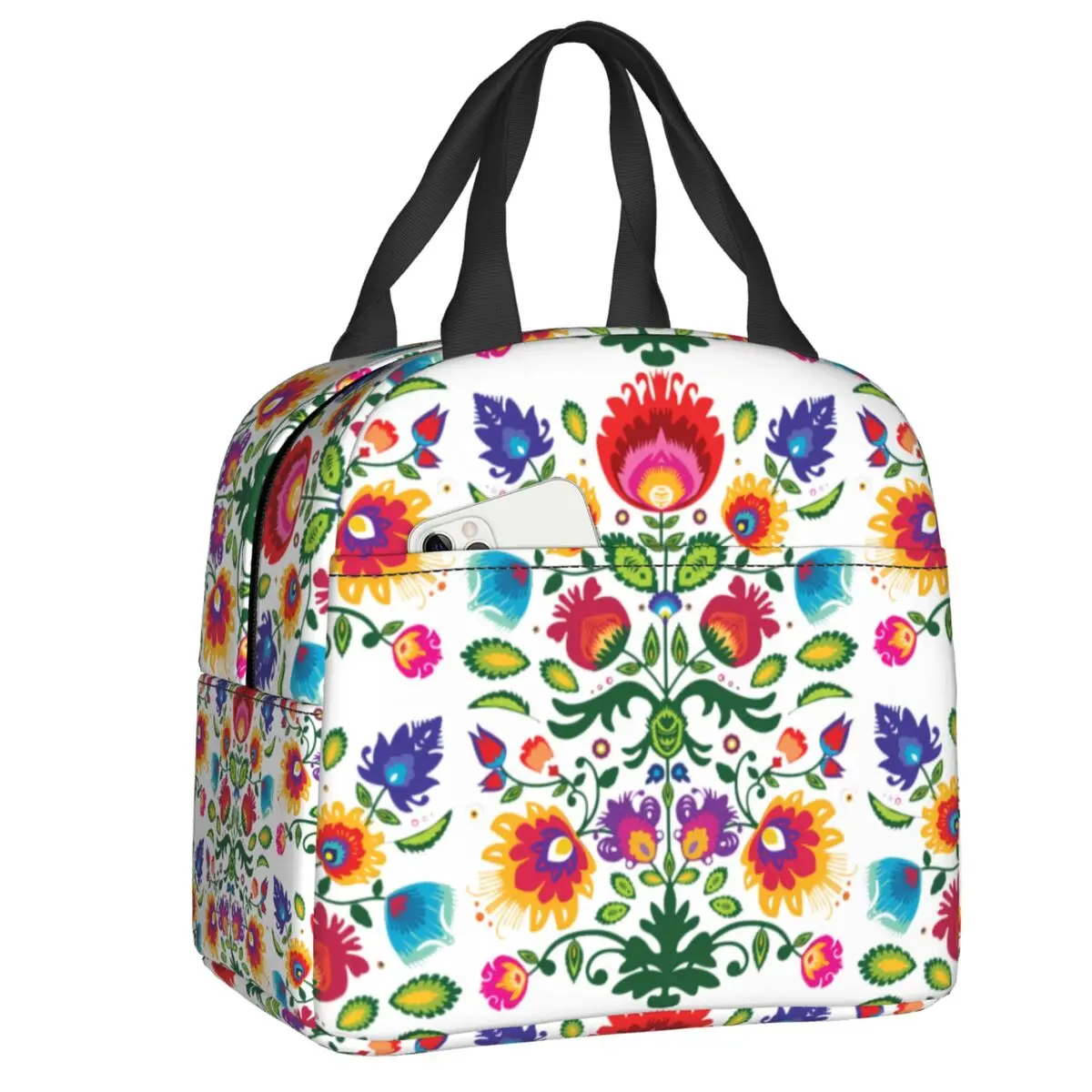 

Polish Folk Floral Lunch Bag for Women Leakproof Poland Flowers Art Cooler Thermal Insulated Lunch Box Work Food Picnic Bags