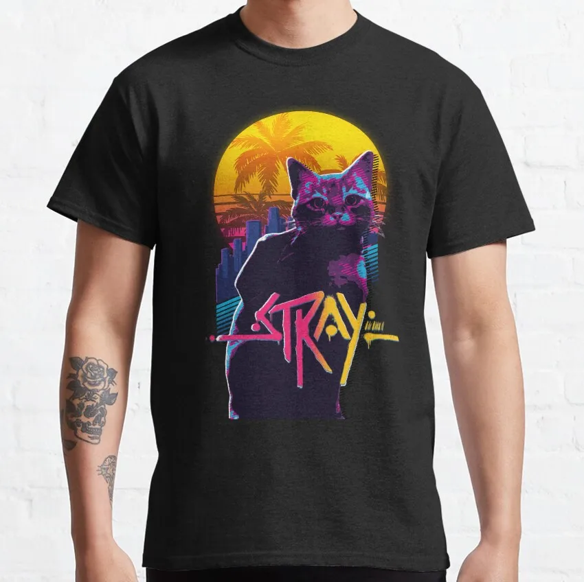 Cat Stray Game Graphic T-Shirt - 100% Cotton Plus Size