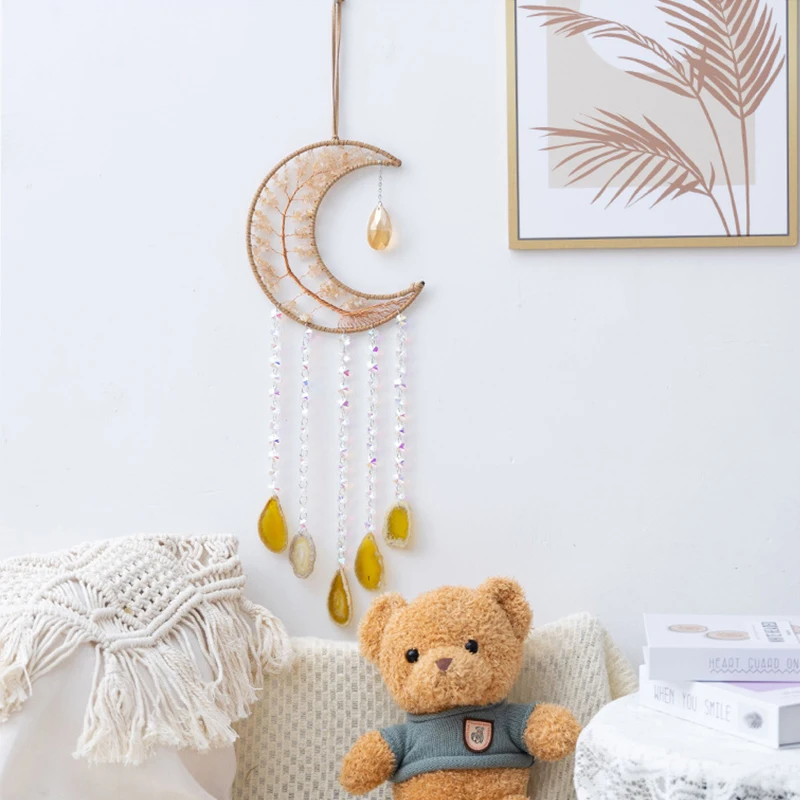 Acchiappasogni Con Albero Della Vita E Cristalli Chakra - Decorazione Parete In Agata Naturale, Per Casa E Giardino - Foto 3