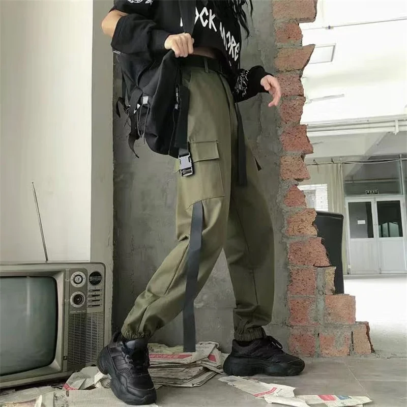 Cargo Pants Women Baggy High Waisted Army Green Parachute Pants Combat Military Trousers Jogger Sweatpant Pants with Pockets