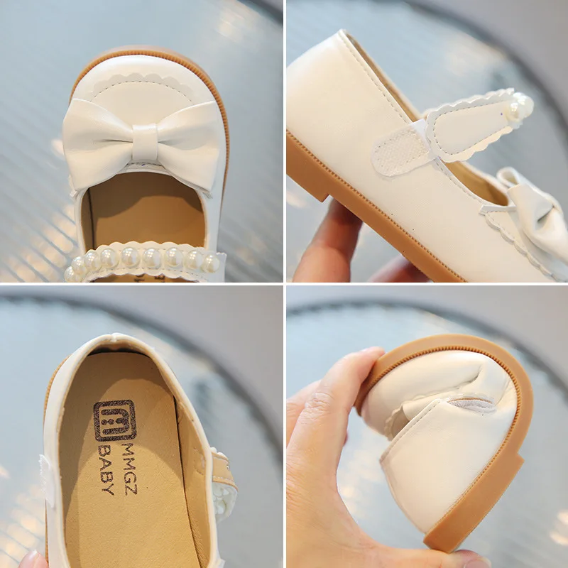 Girls Leather Shoes Children Leather Casual Shoes for Toddlers Little Girls Infants Spring Autumn New Princess Pearls Bowtie