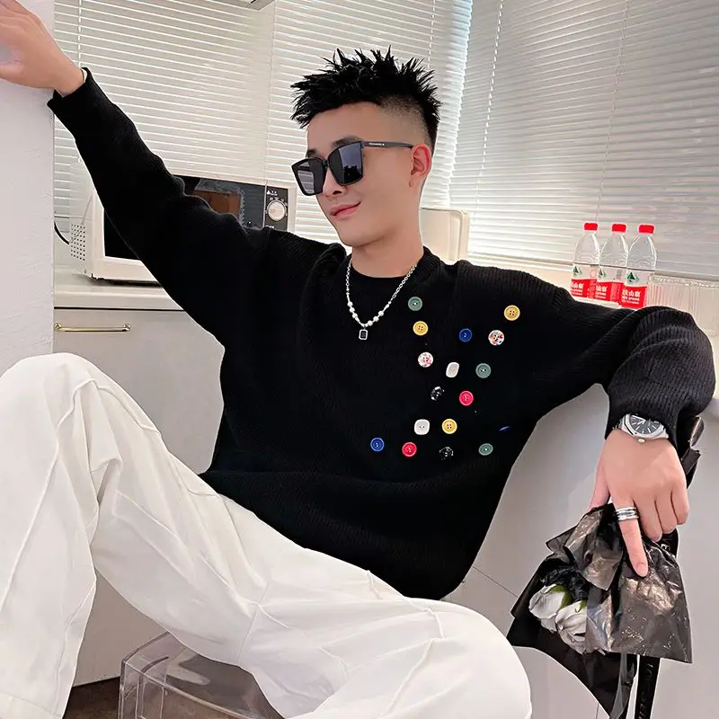 2023 Autumn Winter KPOP Fashion Style Harajuku Slim Fit Tops Loose Casual All Match Knitwear Insert O Neck Long Sleeve Sweaters