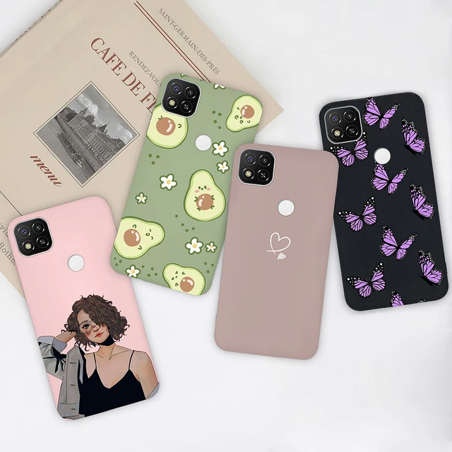 Funda de teléfono para Xiaomi Redmi 9C 9 C, carcasa de silicona a prueba de  golpes, mate, flor, chica, aguacate, lujo