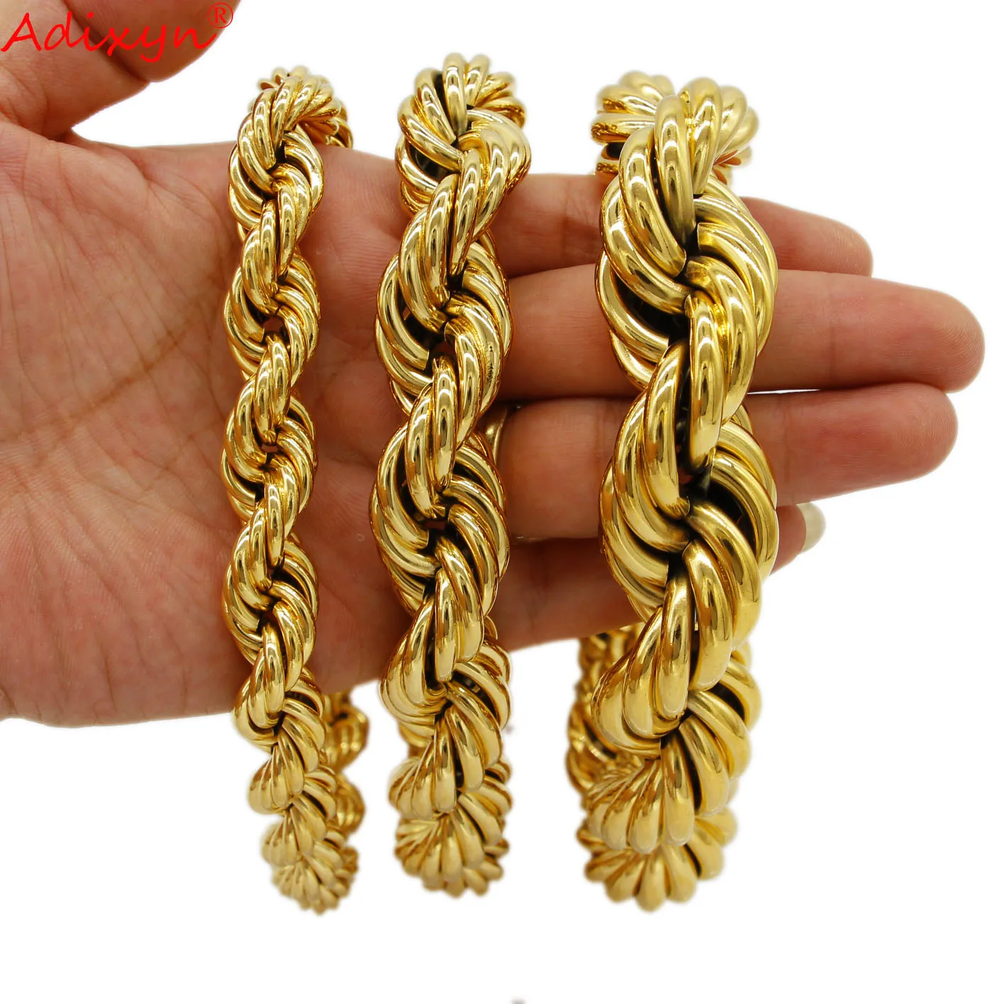 Adixyn Fashion Exaggeration Wide Twisted Singapore Chain for lovers Gold Color/Copper Thin Necklace Jewelry Wedding Party G09141