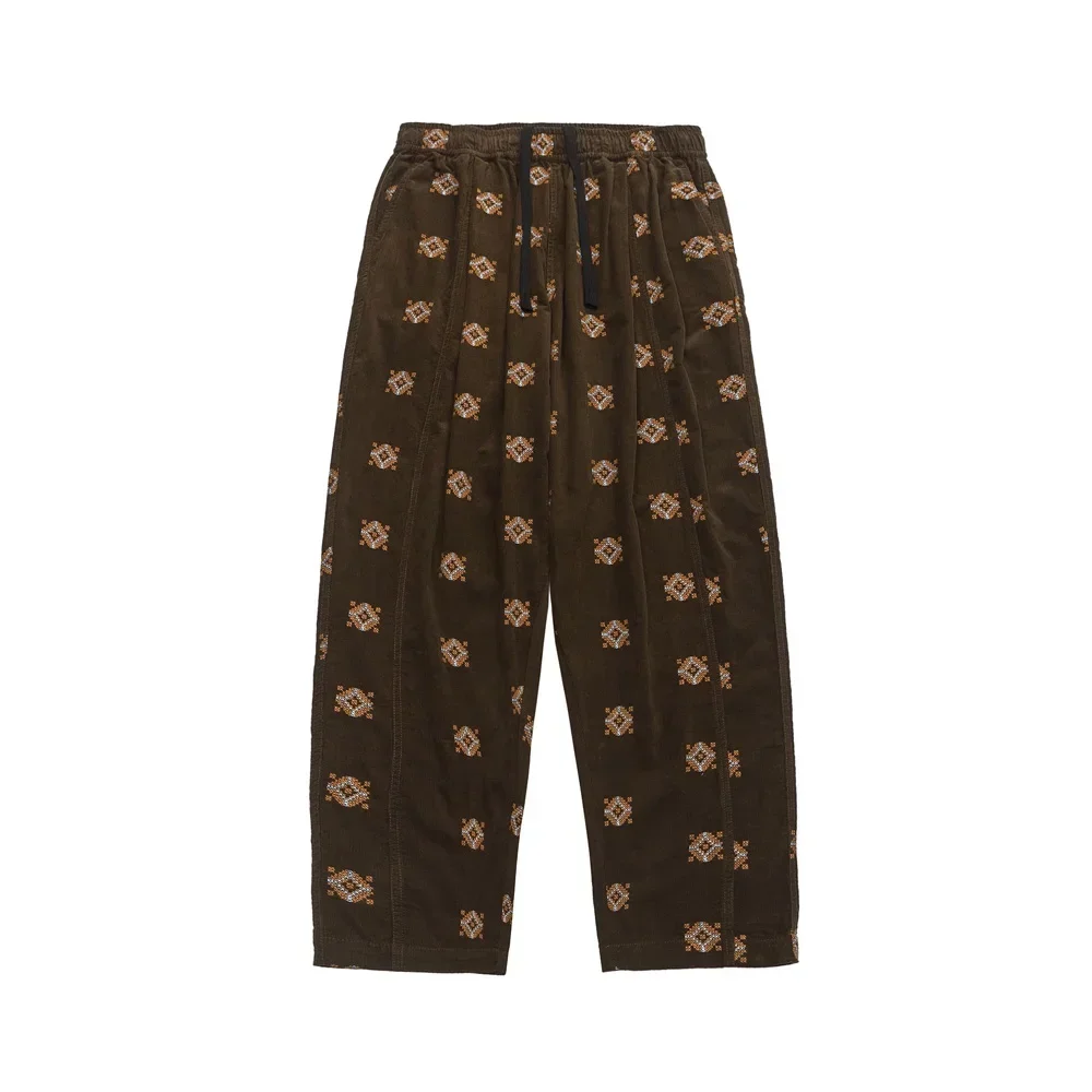 Men Japanese Korean Streetwear Harem Trousers Cargo Pants Full Embroidery Corduroy Loose Casual Vintage Wide Leg Pants