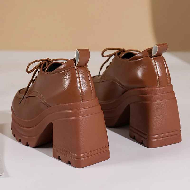 Women Heels Platform Square Lace Up Party Role Play Uniform Dress Shoe Fashion High Trifle Base Leather Loafers Lolita Mary Jane 4