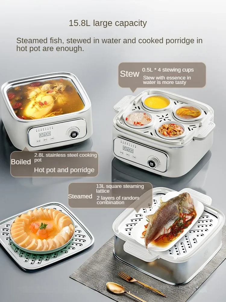 220V Stainless Steel Electric Food Steamer-Multi-Functional Breakfast Maker with Large Capacity and Multiple Layers