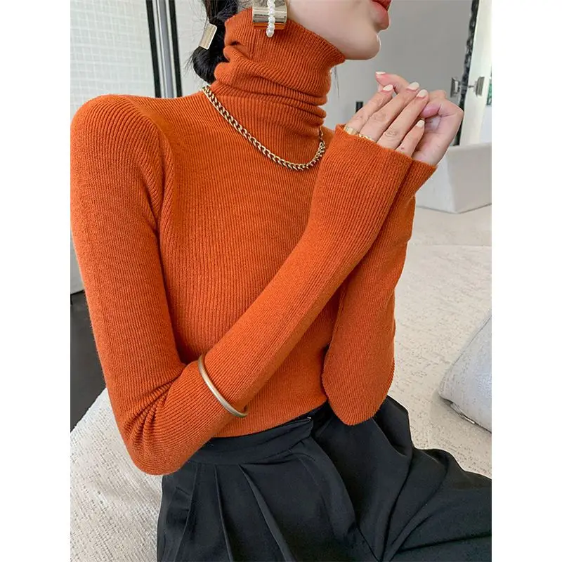 

Wholesale Turtleneck Sweaters Women 2023 New Autumn Winter Pullovers Slim Tight Top Long Sleeve Solid Basic Knitted Jumpers