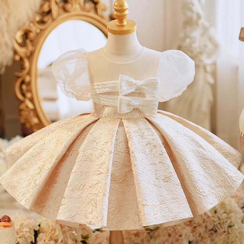 

Baby Girls High-End Princess Ball Gown Children Elegant Beading Bow Design Birthday Party Wedding Dress y1031