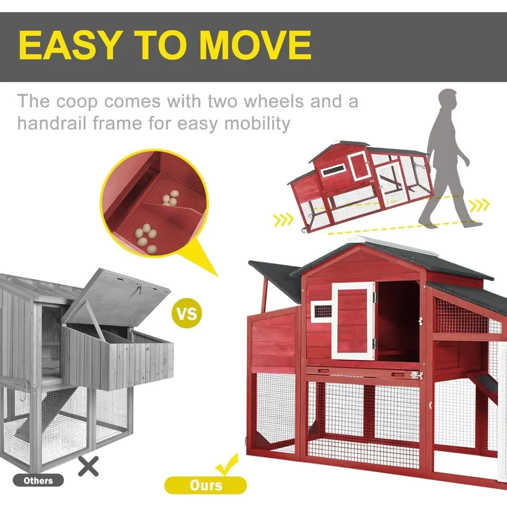 Chicken Coop Wooden Chicken Tractor Outdoor Hen House Poultry Cage Back Yard Chicken Coops with Run 3