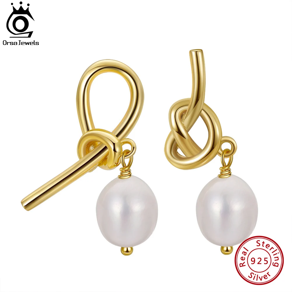 

ORSA JEWELS 925 Sterling Silver Vintage Baroque Pearl Earrings for Women Fashion 14K Gold Handpicked Pearls Party Jewelry GPE45