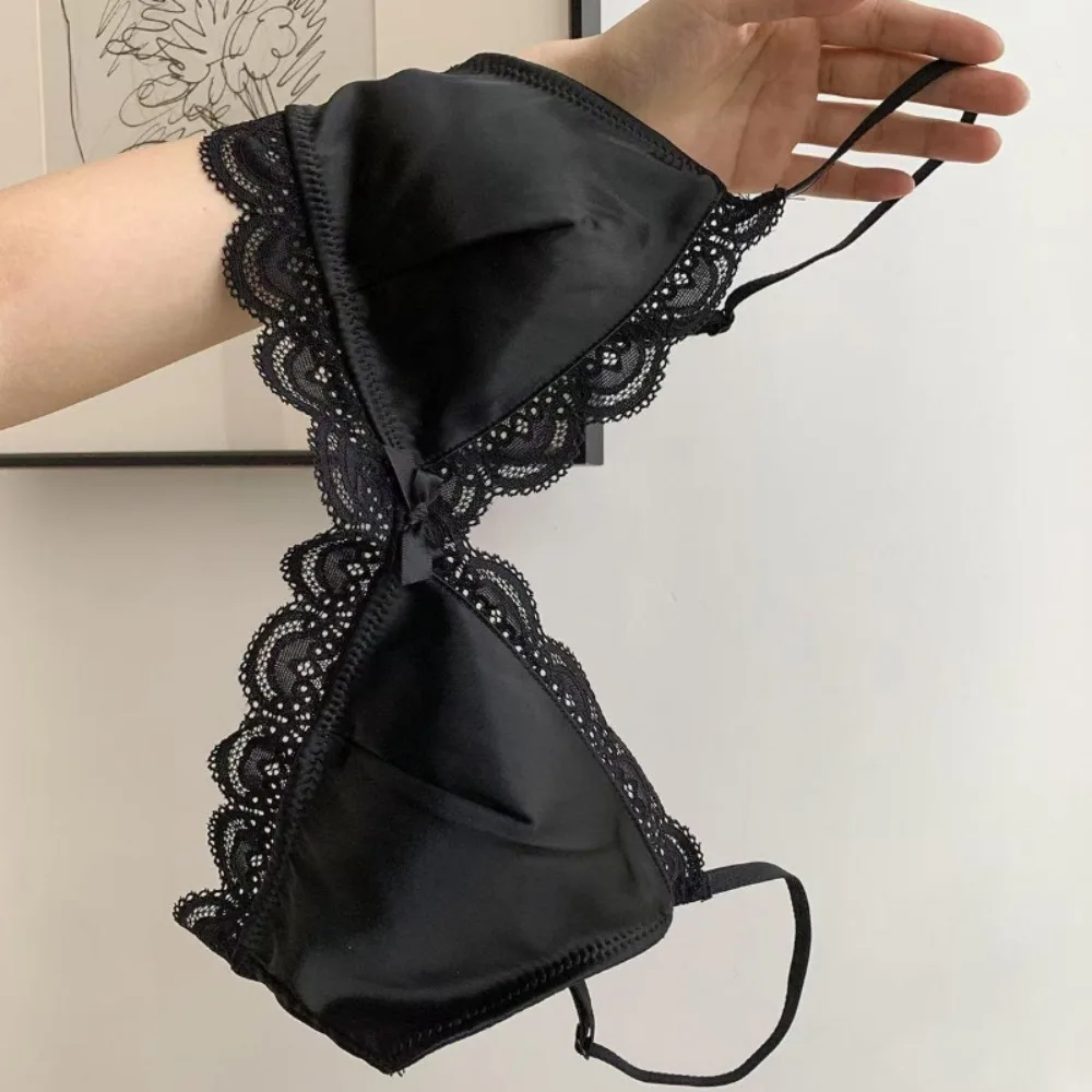Fashion Triangle Cup Bow Lace Bra for Women Small Chest Satin Underwear Sweet Girl Breathable Comfortable Soft Bra 1
