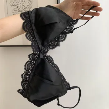Fashion Triangle Cup Bow Lace Bra for Women Small Chest Satin Underwear Sweet Girl Breathable Comfortable Soft Bra 1