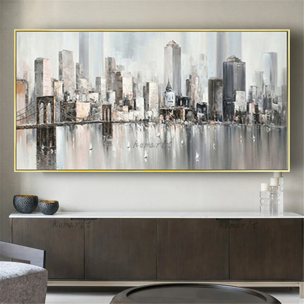 

100% Hand-Painted New York Building Picture Modern Abstract Palette Knife Oil Painting On Canvas Wall Art Decor Living Room Trim