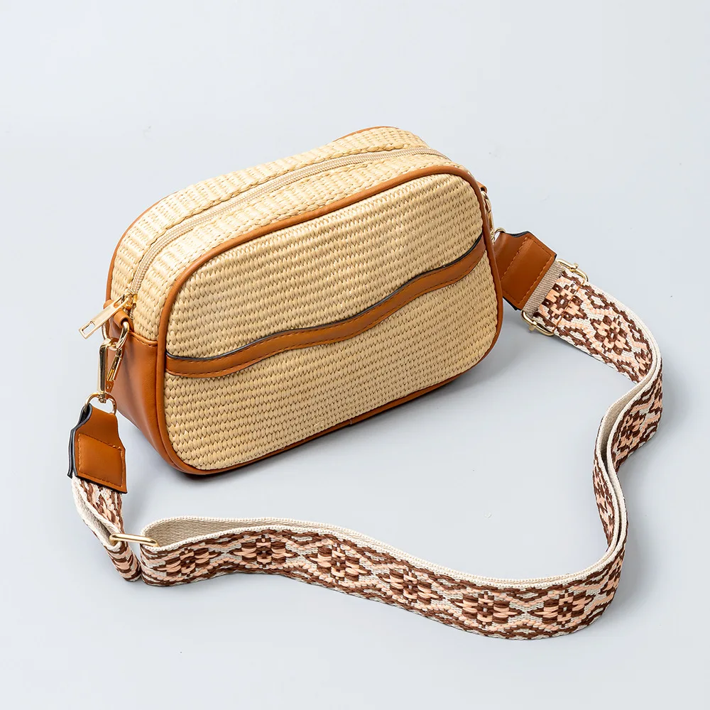 Niche Straw Woven Bag Pattern Shoulder Strap Shoulder Bag Commuter Small Square Bag Special-Interest Design Handbag for Women