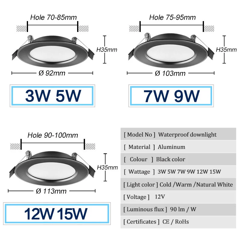 Led Downlight Led Downlight 12V 5W 7W 9W 12W 15W Waterproof IP65 Led Spot Safety Voltage Downlights Ceiling Round Down light Panel Light led downlight recessed ceiling spotlight ceiling lamps