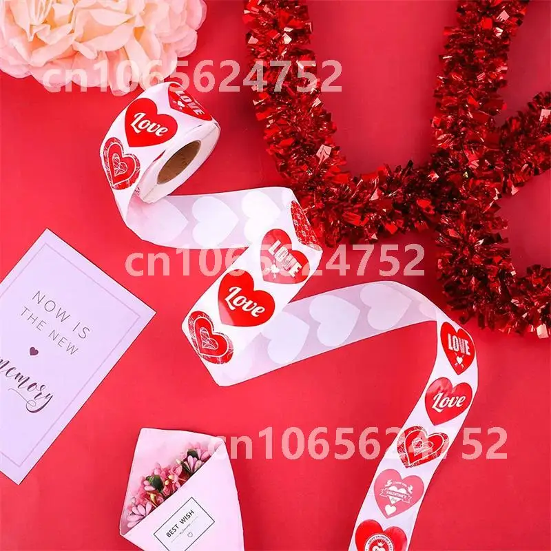 

Valentine's Day Red Heart Shape Sticker Paper Packaging Aesthetic Tag Seal Birthday Party Wedding Supply Stationery