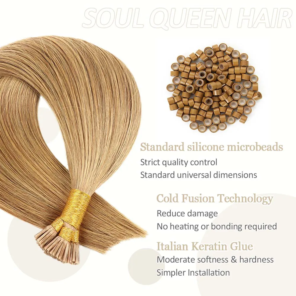 Straight I Tip Hair Extensions Natural Real Human Fusion Hair Extensions 100pcs/Set Keratin Capsule Brown Blonde Color 16-24inch