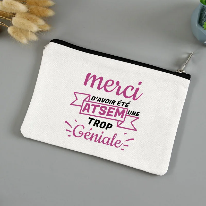 

Blessed Teacher Female Makeup Storage Purse Merci Maîtresse Travel Organizer Teacher Best Gift Cosmetic Bag Zipper Beauty Case