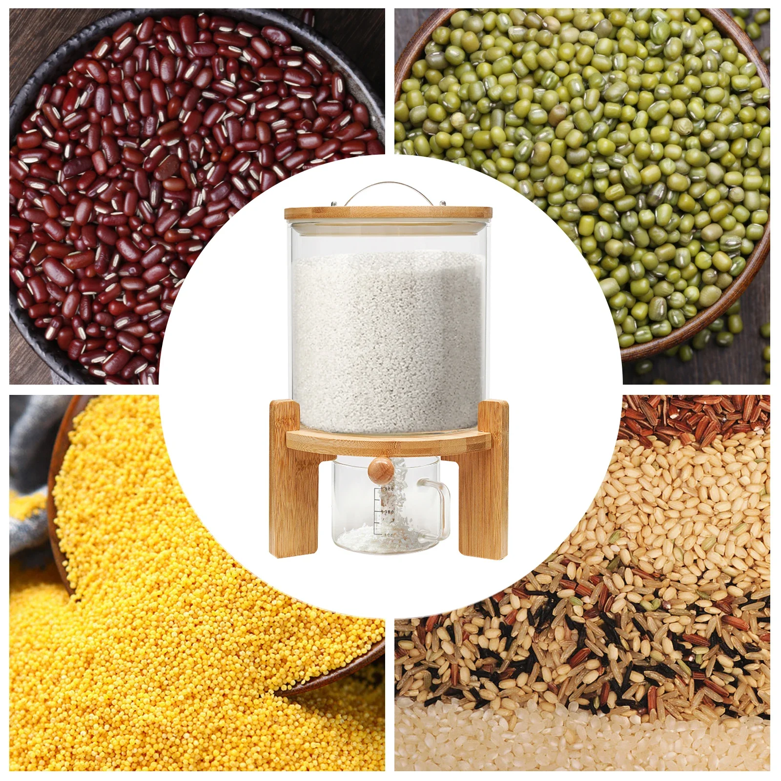 Flour and Cereal Container, 1.32gal, Rice Dispenser, Glass Food Storge Container for Kitchen Organization and Pantry Store Vial 5