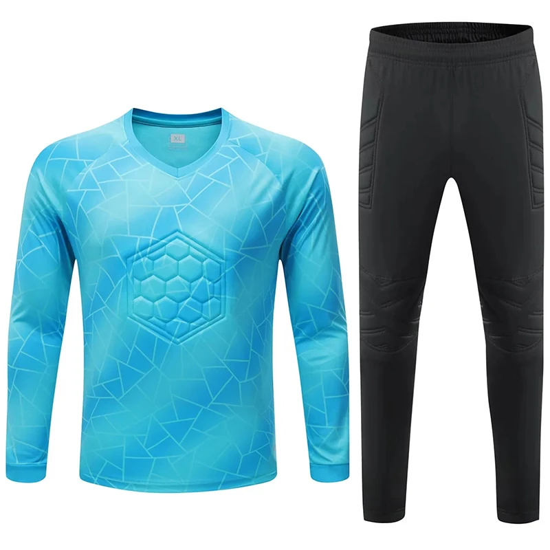 Men Kid Soccer Goalkeeper Uniform Protective Sponge Long Sleeve Football Training Goalkeeper Top Soccer Jersey Pants Custom football uniform