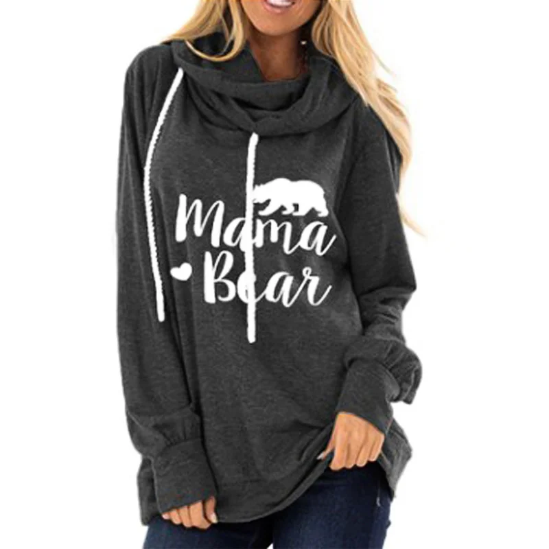 2024 Spring Women Mama Bear Letter Pattern Print Sweatshirt Hoodie Loose Cotton Pullover Casual Hooded Ladies Autumn Winter Tops