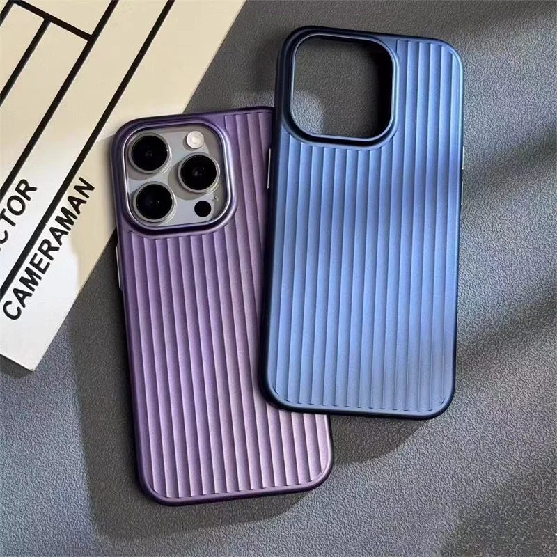 Luxury Stripes Metallic Paint Armor Case - Shockproof Slim Matte PC Cover with Camera Protection