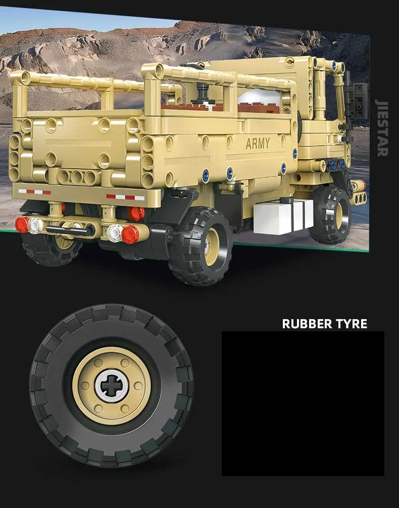 Moderner Militär-LKW M1078 LMTV Batisbricks Baustein-Set, Konstruktionsmodell der US-Armee, Fahrzeug-Bausatz mit Rückziehfunktion – Detail 3