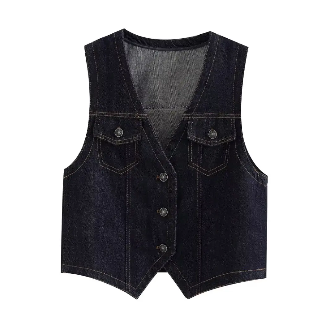 

Women 2024 New Fashion With Metal Buttons Cropped Waistcoat Vintage Sleeveless Elastic Hem Female Vest Coat Chic Tops