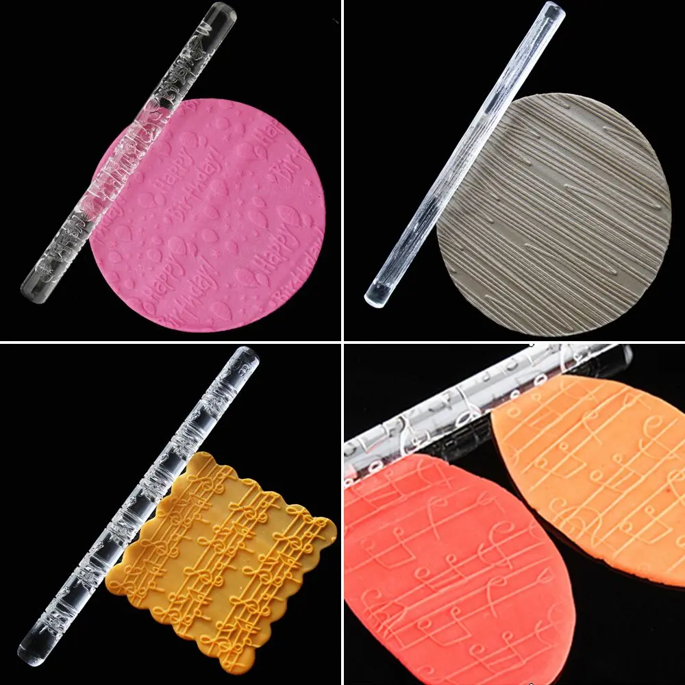 21 Styles Acrylic Rolling Pin Designed Fondant Cake Impression Rolling Pin Pastry Roller Embossing Baking Tools pastry tools