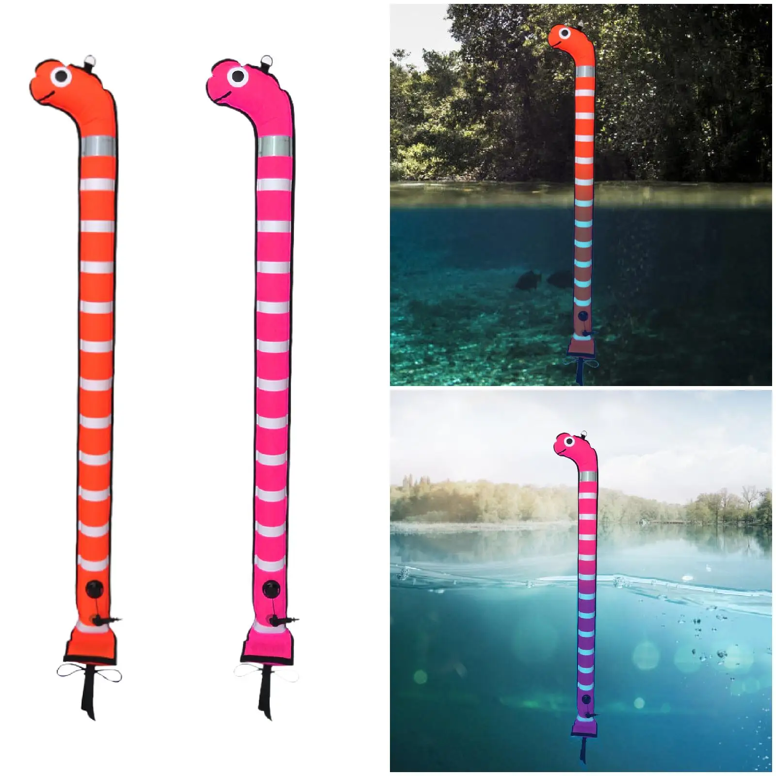 Surface Marker Buoy Inflatable Tube Highly Visible Safe Diving Equipment Underwater with Reflective Strip Diver Closed Bottom scuba diving accessories