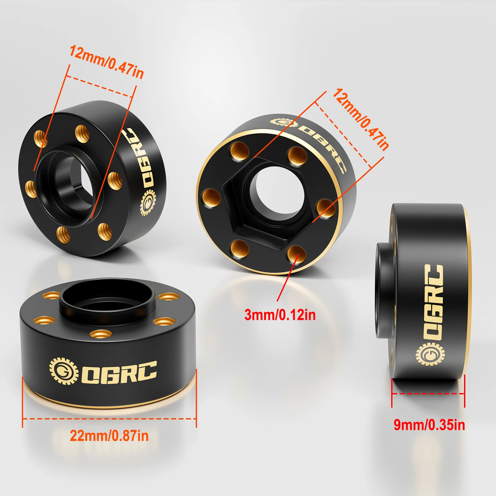 OGRC Brass Weights 12mm Hex Hub Wheel Adapter Widen 6/9/ 15/22mm for 1/10 SCX10 TRX4 GEN7 8 1.9 2.2Inch RC Crawler Wheels – Detail 9