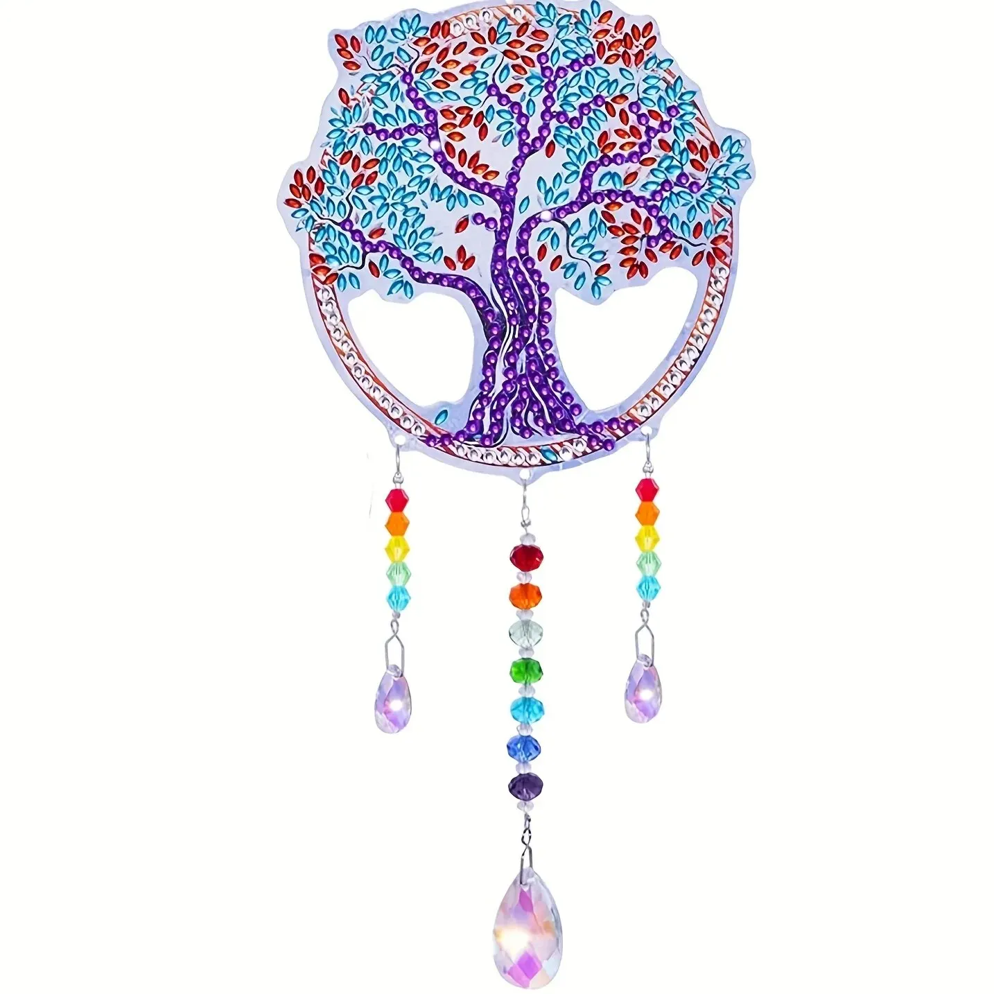 Acrylic Double-sided Crystal Diamond Painting with Sun, Moon, Heart & Tree Pattern - DIY Wind Chimes Kit