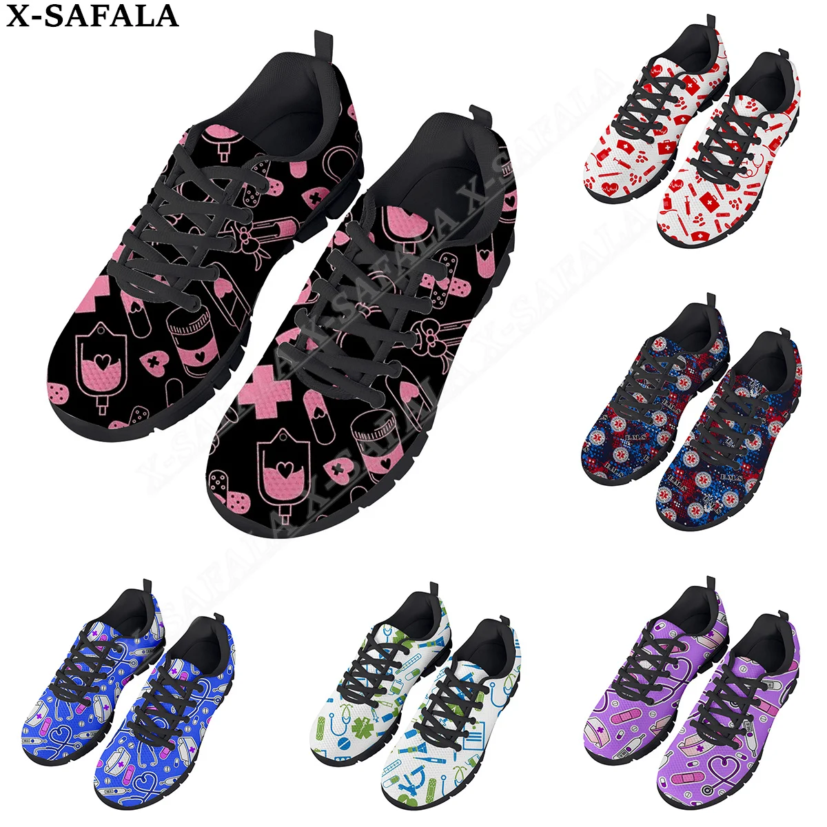 

EMS EMT Physical Therapy Nurse Print Unisex Casual Basic Daily Sport Shoes Breathable Lightweiht Lace Up Sneakers Men Woman-4