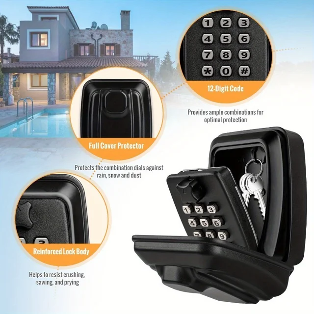 Password Key Lock Box Waterproof Wall Mounted Lock 12 Digit Combination Resettable Large Capacity Security Lock Box for Home Gar 2