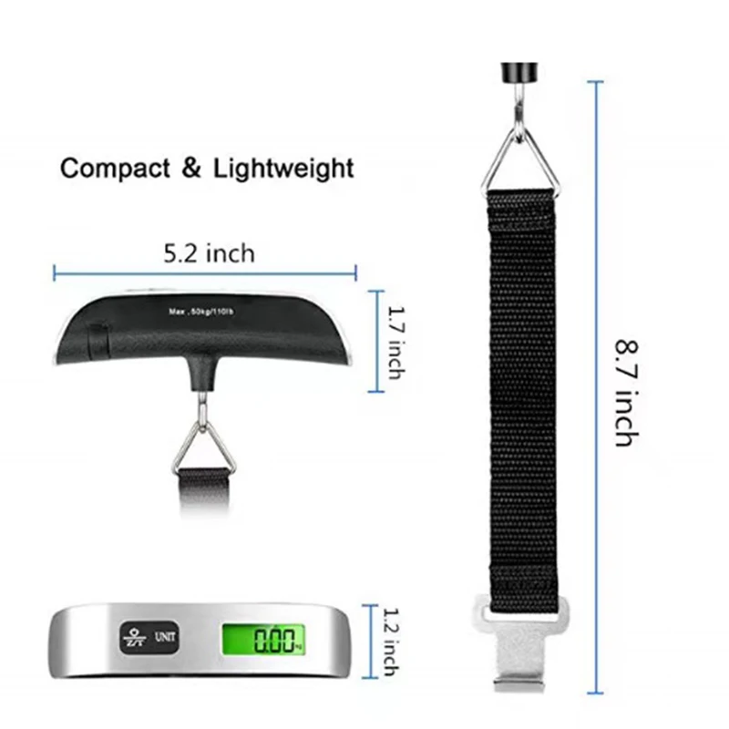 Electronic Portable LCD Digital Luggage 50kg 10g Handled Travel Weighting Fish Hook Hanging Scales laboratory teaching + Battery