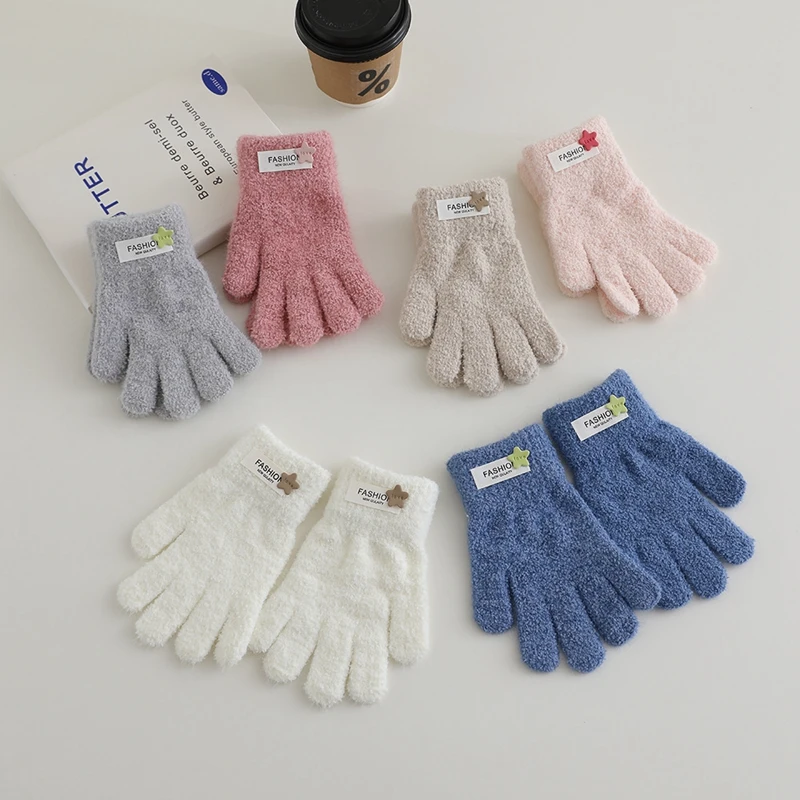 cycling gloves winter gloves Winter Children Gloves Girls Warm Thickened Plush Gloves Cycling Kids Fashion Five Fingers 5-12Y