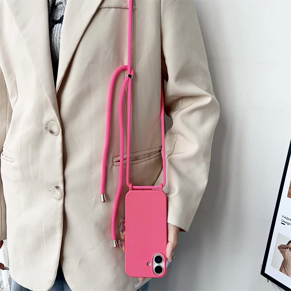 Crossbody Liquid Silicone Phone Case with Lanyard in Matte Candy Color