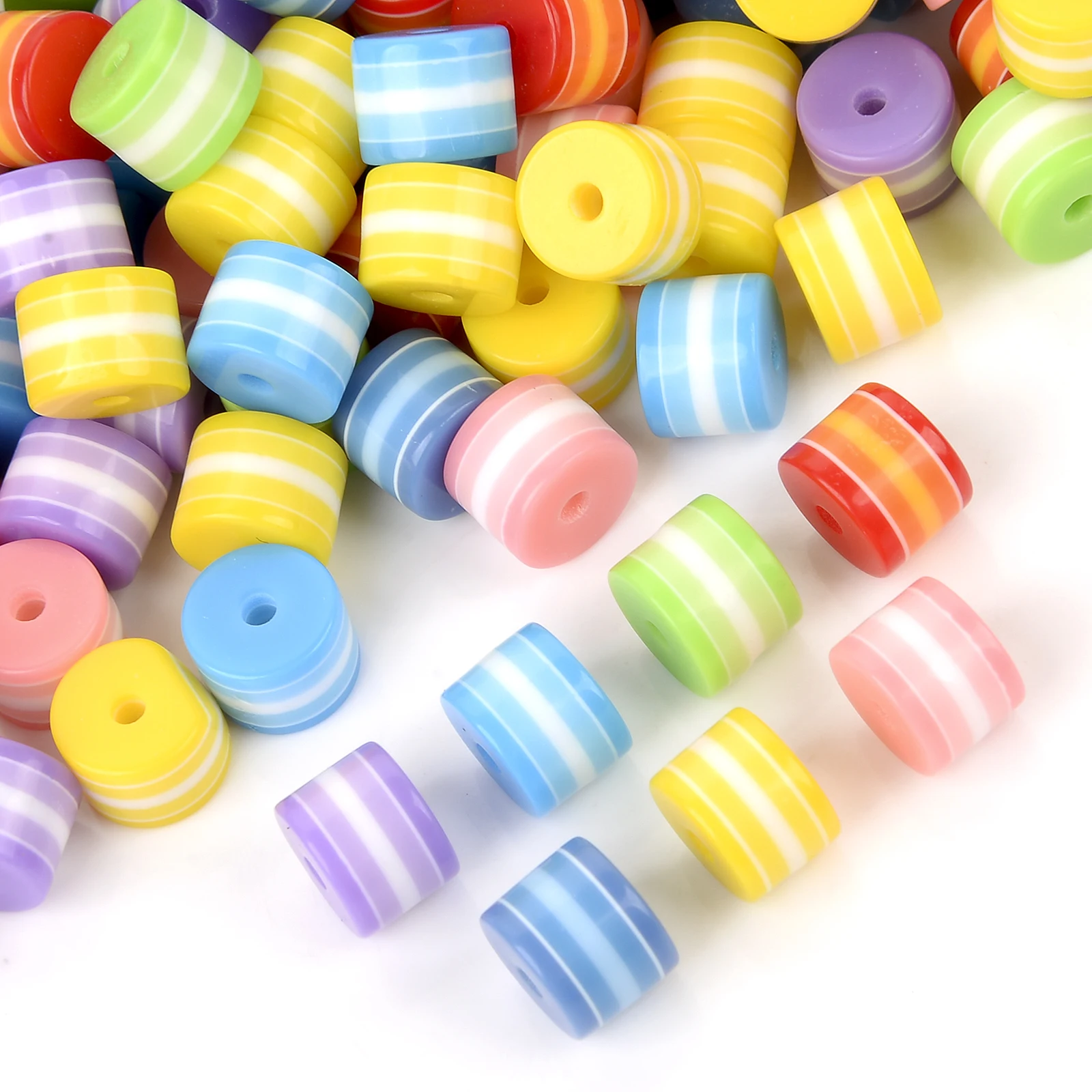 Mixed Rainbow Colour Stripe Resin Beads Bright Colours Diameter