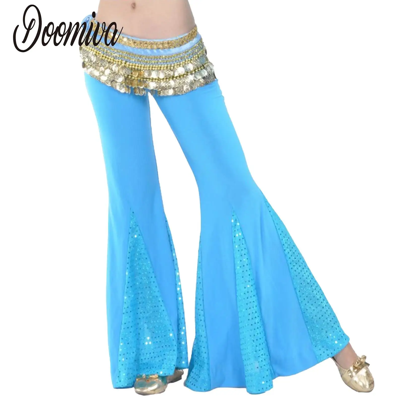 

Women Belly Dance Costume Indian Dance Pants Bottoms Ladies Low Rise Bell-Bottoms Flared Trousers Dance Clothes Bellydance Wear